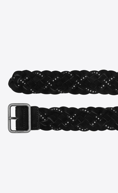 HUBLOT braided, studded buckle belt in black suede